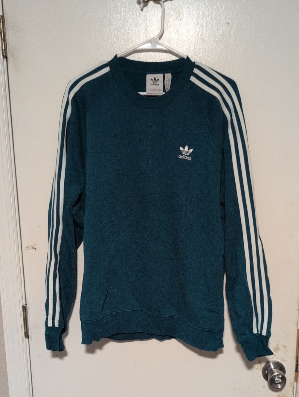 Adidas Men's Teal Crewneck Sweater with Signature Stripes